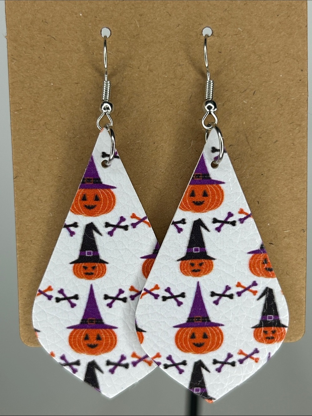 Faux Leather Halloween Pumpkin Witch Hat Drop Earrings Fashion Jewelry